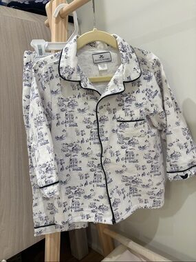 Petite Plume White & Navy Toile Pajama Set